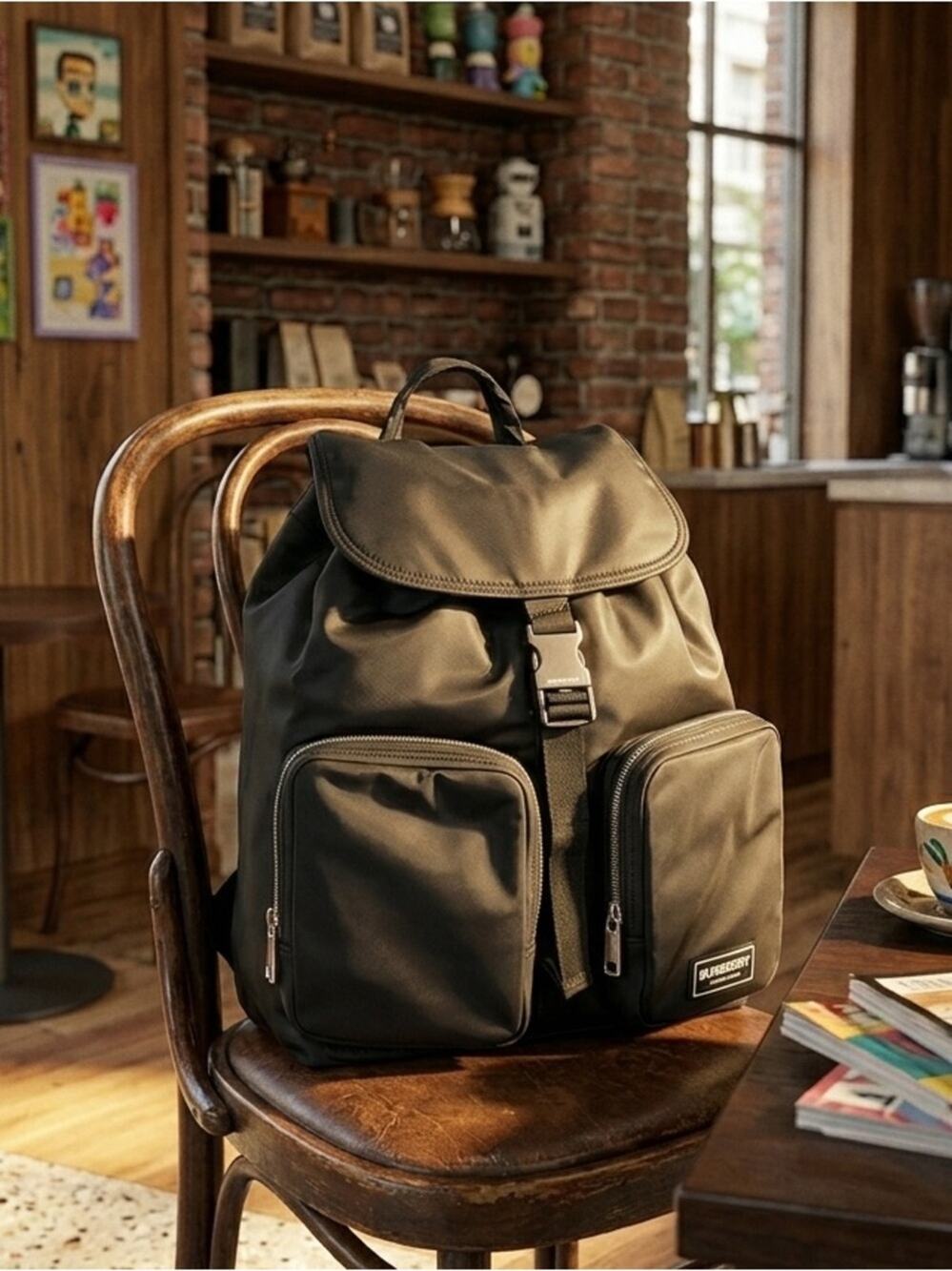 Burberry Black nylon flap Backpack small NEW